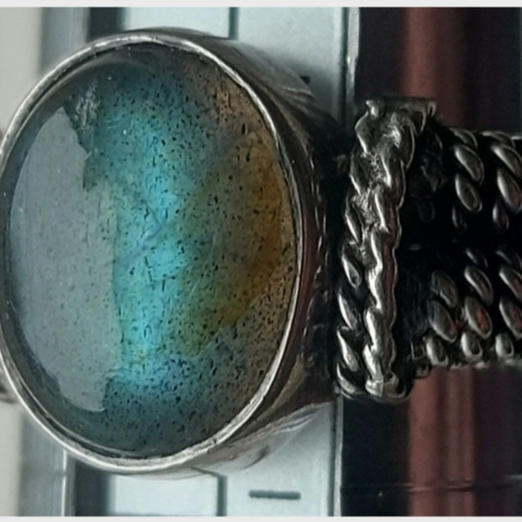 Labradorite Oxidized Rope Ring, High Quality 925 Silver - Picture 7 of 9
